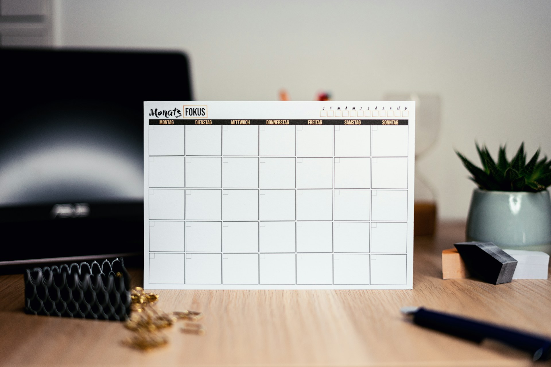 A plain white calendar.